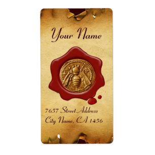 Etiqueta HONEY BEE ,BEEKEEPER RED WAX SEAL,Brown Parchment
