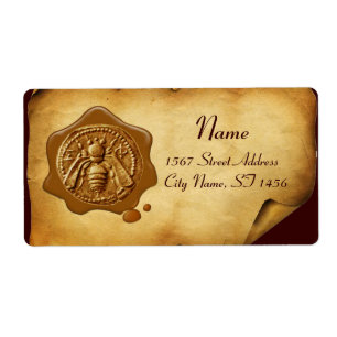 Etiqueta HONEY BEE ,BEEKEEPER WAX SEAL,Brown Parchment