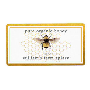 Etiqueta Honey Jar Label Honeybee Apiary Honeycomb Dourado