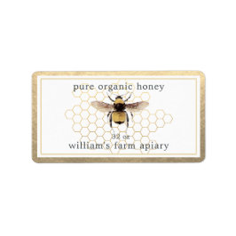 Etiqueta Honey Jar Label Honeybee Apiary Honeycomb Dourado