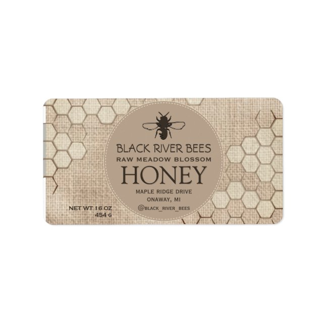 Etiqueta Honey Label Honeycomb e Abelhas Estilizadas em Mus (Frente)