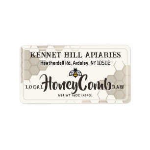 Etiqueta Honeycomb & Cute Bee Raw Honeycomb Label Ivory