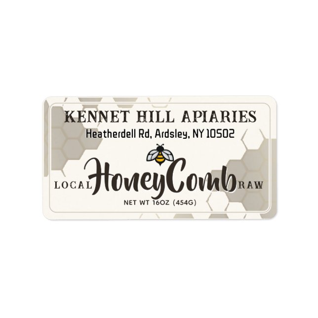 Etiqueta Honeycomb & Cute Bee Raw Honeycomb Label Ivory (Frente)