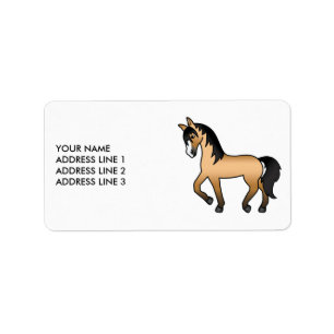 Etiqueta Horse de Trote de Cartoon em Cute de Buckskin e Te