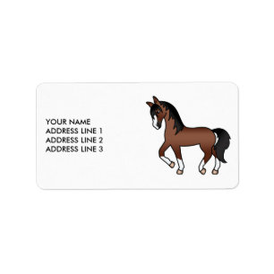 Etiqueta Horse de Trote de Cartoon Marrom e Texto Personali