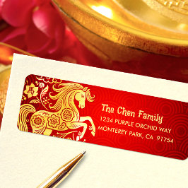 Etiqueta Horse Gold Foil Red Chinese Lunar New Year 2026