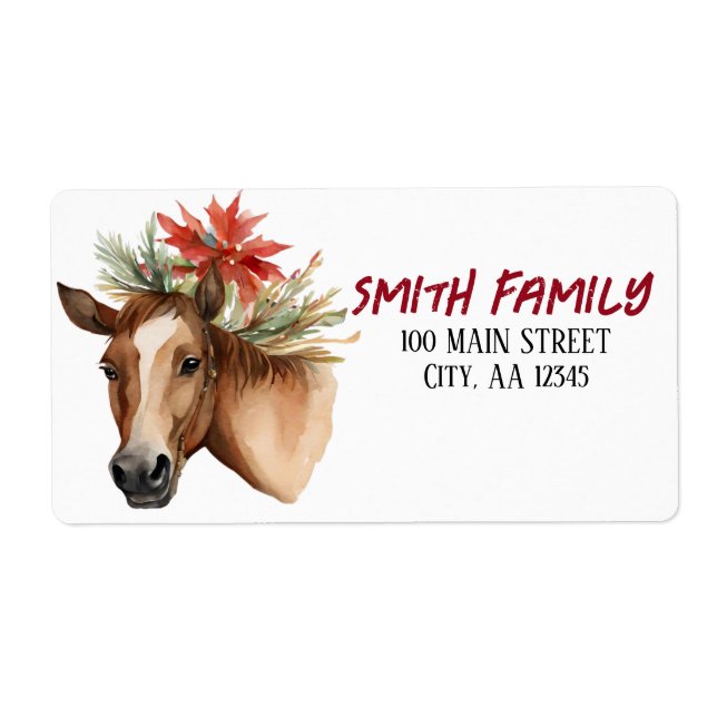 Etiqueta Horso de Natal com Aquarela (Frente)