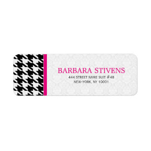 Etiqueta Houndstooth preto e branco e damasco branco