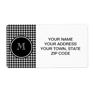 Etiqueta Houndstooth preto e branco seu monograma