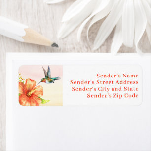 Etiqueta Hummingbird e Flor de Hibiscus