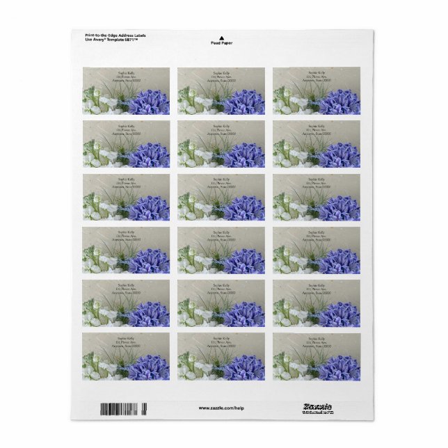 Etiqueta Hyacinte azul com flores brancas (Toda a folha)