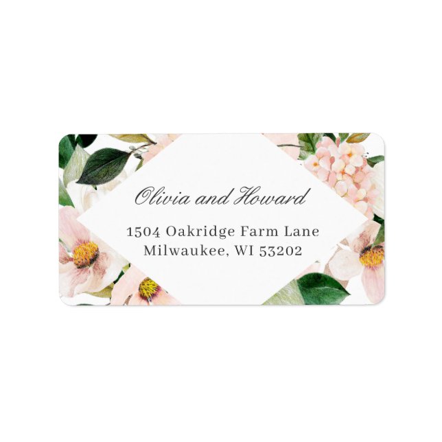 Etiqueta Hydrangea Hidrangea Blush Floral Rosa Elegante (Frente)