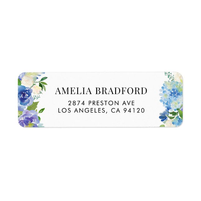 Etiqueta Hydrangeas Azul de Cor Água Floral (Frente)