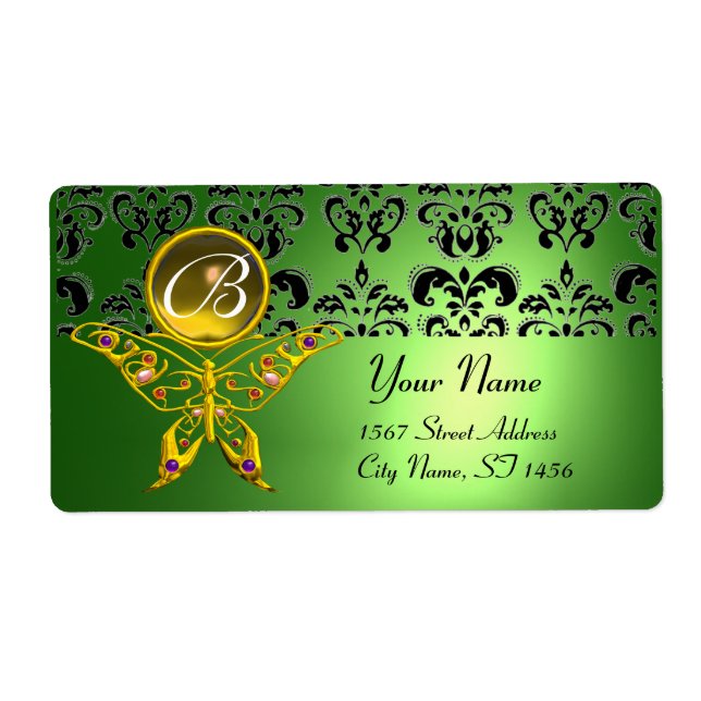 Etiqueta HYPER BUTTERFLY MONOGRAM verde damask topaz (Frente)