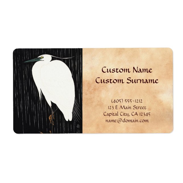 Etiqueta Ide Gakusui White Heron em Rain ukiyo-e japonês (Frente)