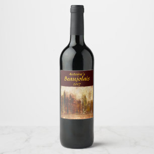 Etiqueta iluminada do vinho da paisagem da cidade