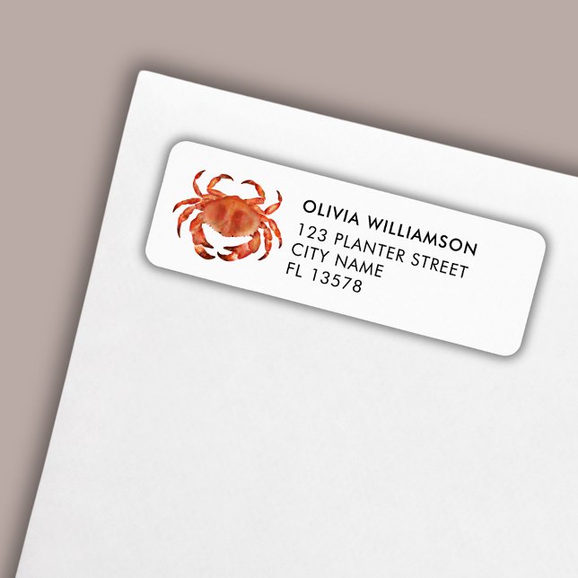 Etiqueta Ilustração de Aquarela do Caranguejo (Brown crab coastal crustacean return address label)