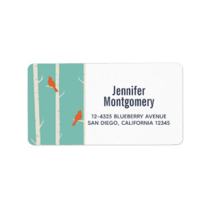 Etiqueta Ilustração de Aves Laranja Retroativas em Árvor