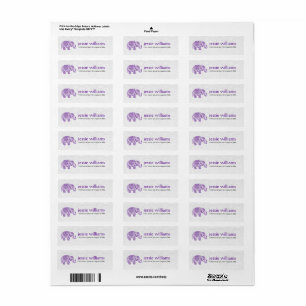 Etiqueta Ilustração de Elefante de Paisley Roxo