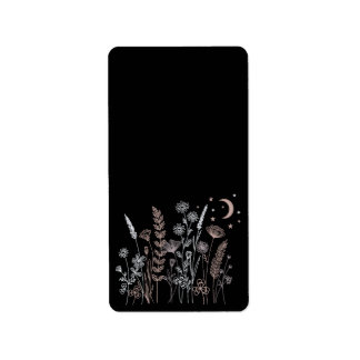 Etiqueta Ilustração Floral Noturna Boho – Lua, Estrelas &