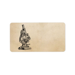 Etiqueta Ilustração Steampunk retro do microscópio do