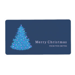 Etiqueta ilustración de árbol de Navidad azul