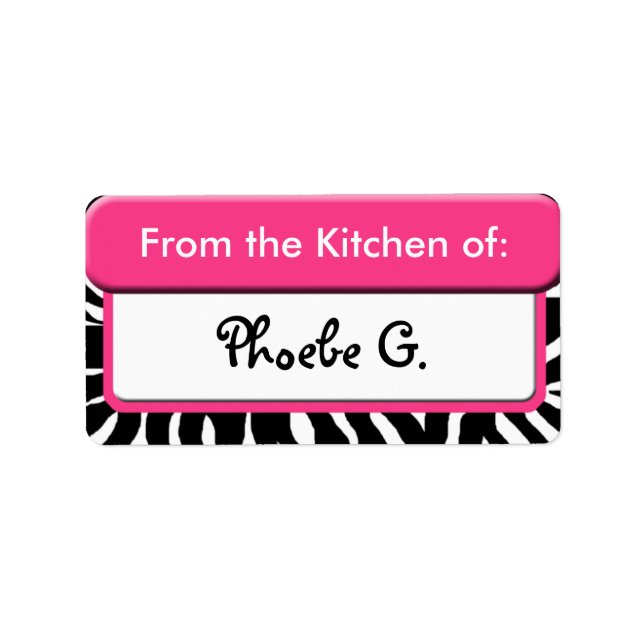 Etiqueta Impressão "Da Cozinha da" em zebra rosa-chic (Frente)