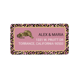 Etiqueta Impressão de leopardo rosa e dourado