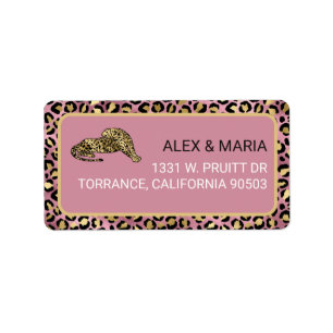 Etiqueta Impressão de leopardo rosa e dourado