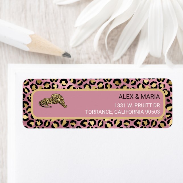 Etiqueta Impressão de leopardo rosa e dourado (Insitu)