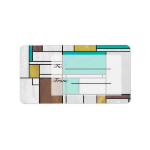Etiqueta Impressão de Teal Amarelo Mondrian