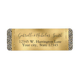 Etiqueta Impressão Dourada de Leopardo Preto Glam