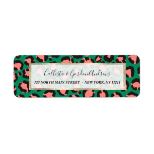 Etiqueta Impressão em animais de leopardo preto rosa-coral