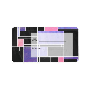 Etiqueta Impressão preto roxo mondriano
