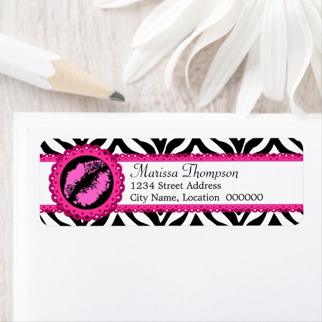 Etiqueta Impressão Zebra Divertida, Beijo Lipstick e rendas (Insitu)