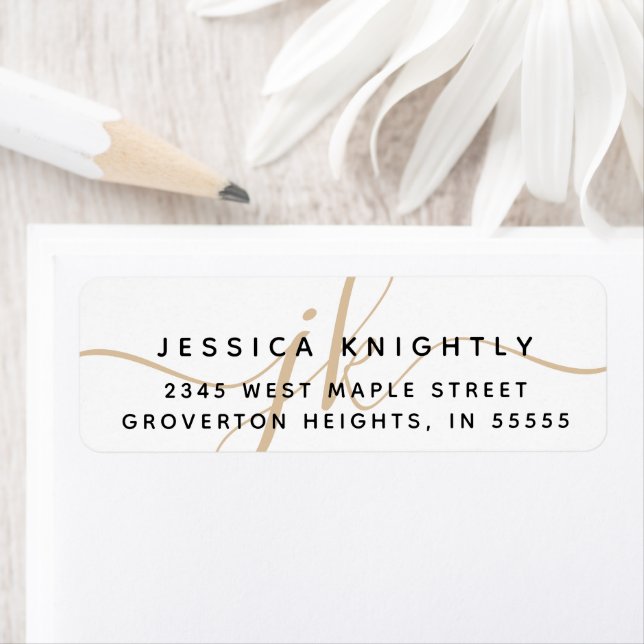 Etiqueta Iniciais Dourados Mínimos de Monograma de Script M (Insitu)