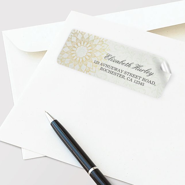 Etiqueta Instrutor de Meditação Yoga Dourado Flores Mandala (Criador carregado)