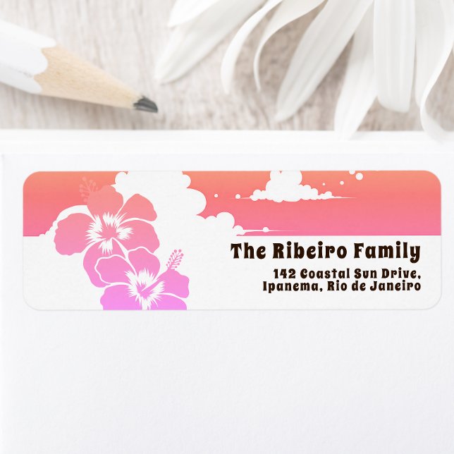 Etiqueta Ipanema Hibiscus & Summer Clouds Customizable (Criador carregado)