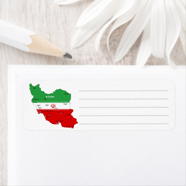 Etiqueta Iran Map with Flag and Emblem (Insitu)