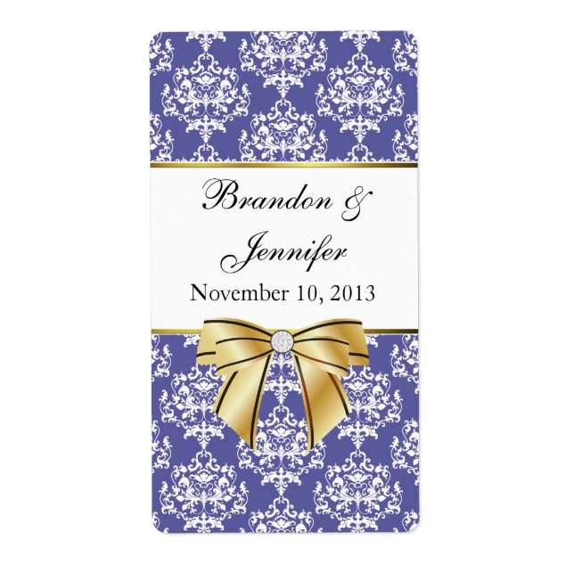 Etiqueta Iris Blue Damask Mini Wine Labels (Frente)