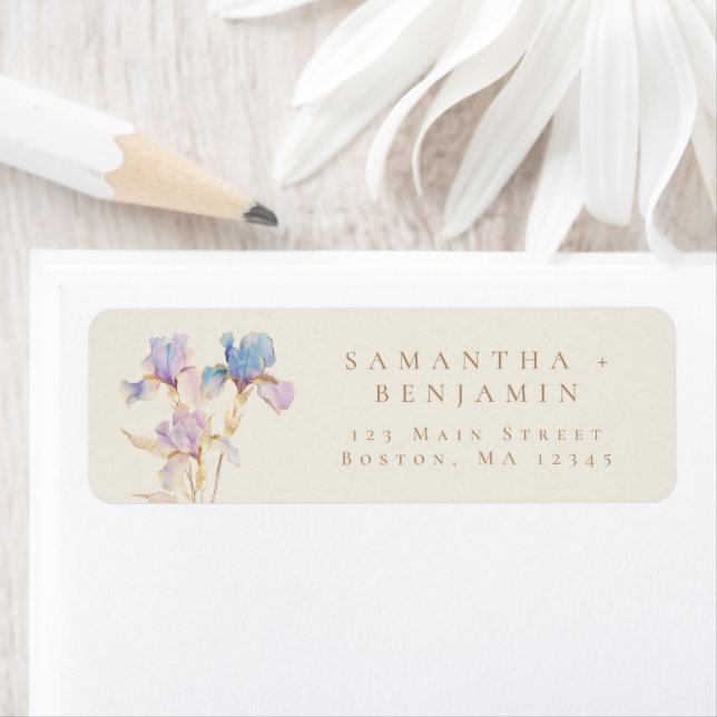 Etiqueta Iris Floral Wedding Endereço de Devolução Elegante (Insitu)