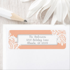 Etiqueta Ivory Damask On Coral with Red