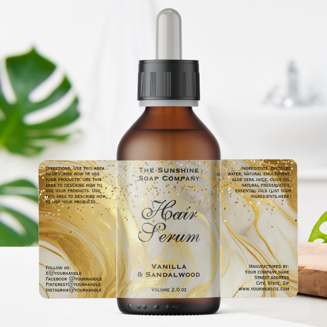 Etiqueta Ivory Gold Glitter Cosmetics Dropper Bottle Label (Criador carregado)