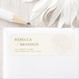 Etiqueta Ivory & Gold Hand Drawn Seashell Wedding Address
