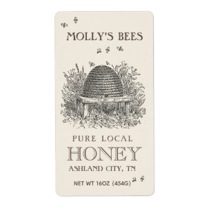Etiqueta Ivory Honey Label with Skep Beekeeping