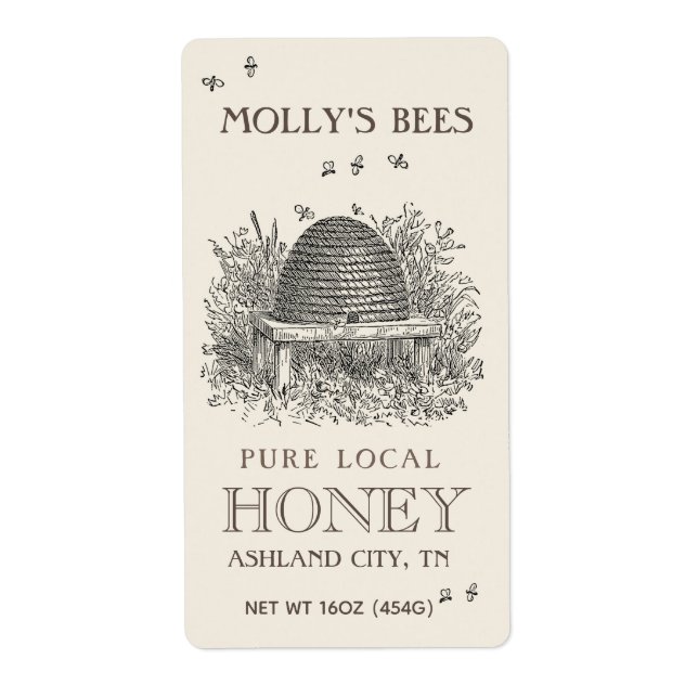 Etiqueta Ivory Honey Label with Skep Beekeeping (Frente)