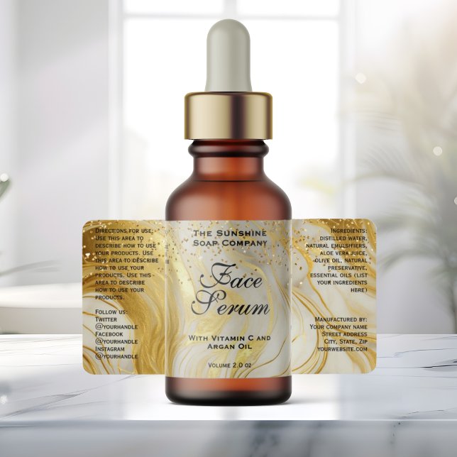 Etiqueta Ivory Marble & Gold Glitter Dropper Bottle (Criador carregado)