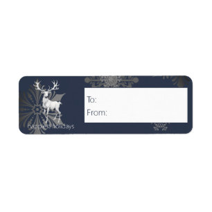Etiqueta Ivory Reindeer Christmas   Presente Azul
