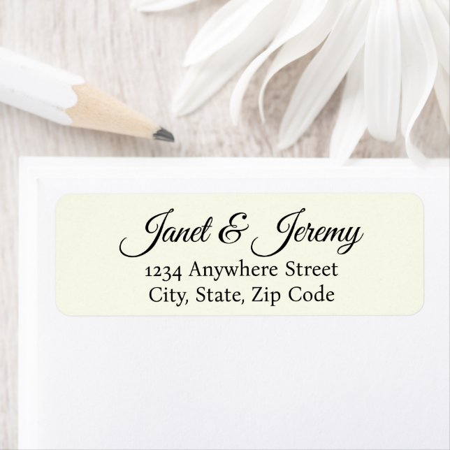 Etiqueta Ivory Stylized Names Wedding Address (Insitu)