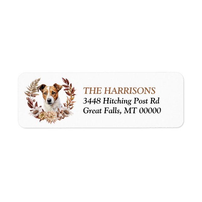 Etiqueta Jack Russell Terrier Dog Autumn Wreath (Frente)